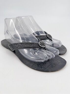 Tory Burch Thora Black Glitter Thong Sandals 8